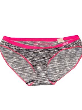 PINK Victoria's Secret Gray Space-Dye Hipster Panty with Hot Pink Trim